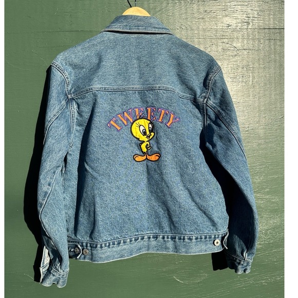 Looney Tunes Jackets & Blazers - Vintage Tweety Bird Denim Jacket Looney Tunes Embroidered Warner Bros M/L 90s